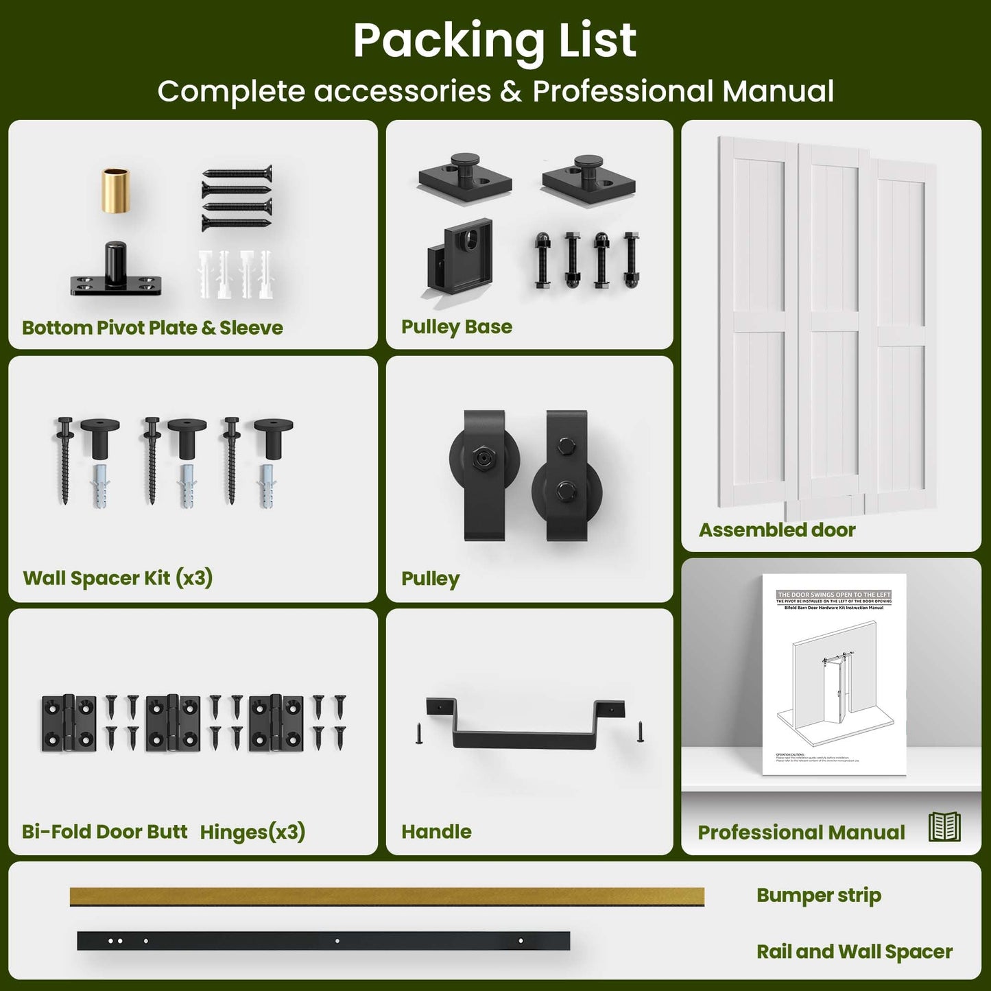 SMARTSTANDARD Bifold Barn Door 64'' x 84'',Bi-Fold Sliding Closet Doors with Hardware Kit Included,72'' Track Kit for 4 Doors,Waterproof & Quiet,Pre-Drilled Holes Easy Assembly,White