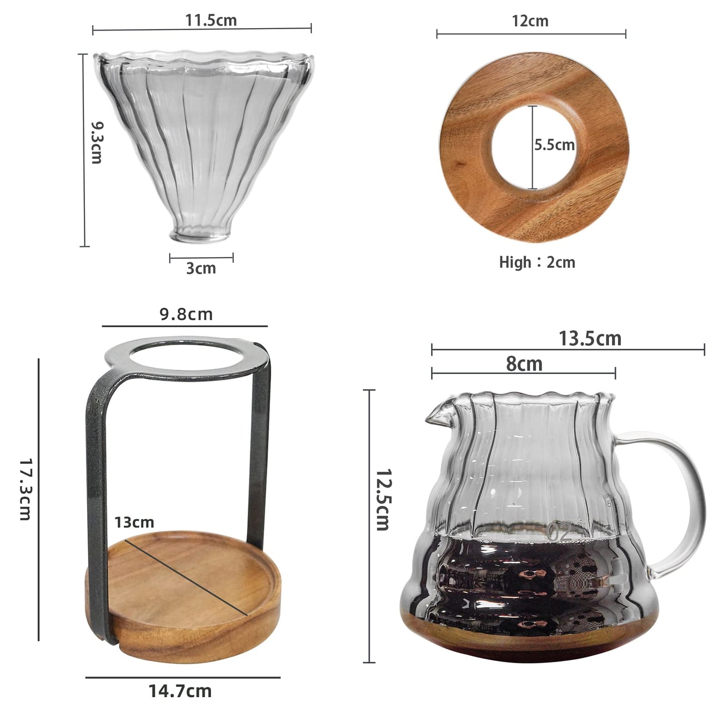 SOTECH Pour Over Coffee Maker Set with Dripper Stand Coffee Filters Paper Coffee Grinder Gift for Coffee Lovers