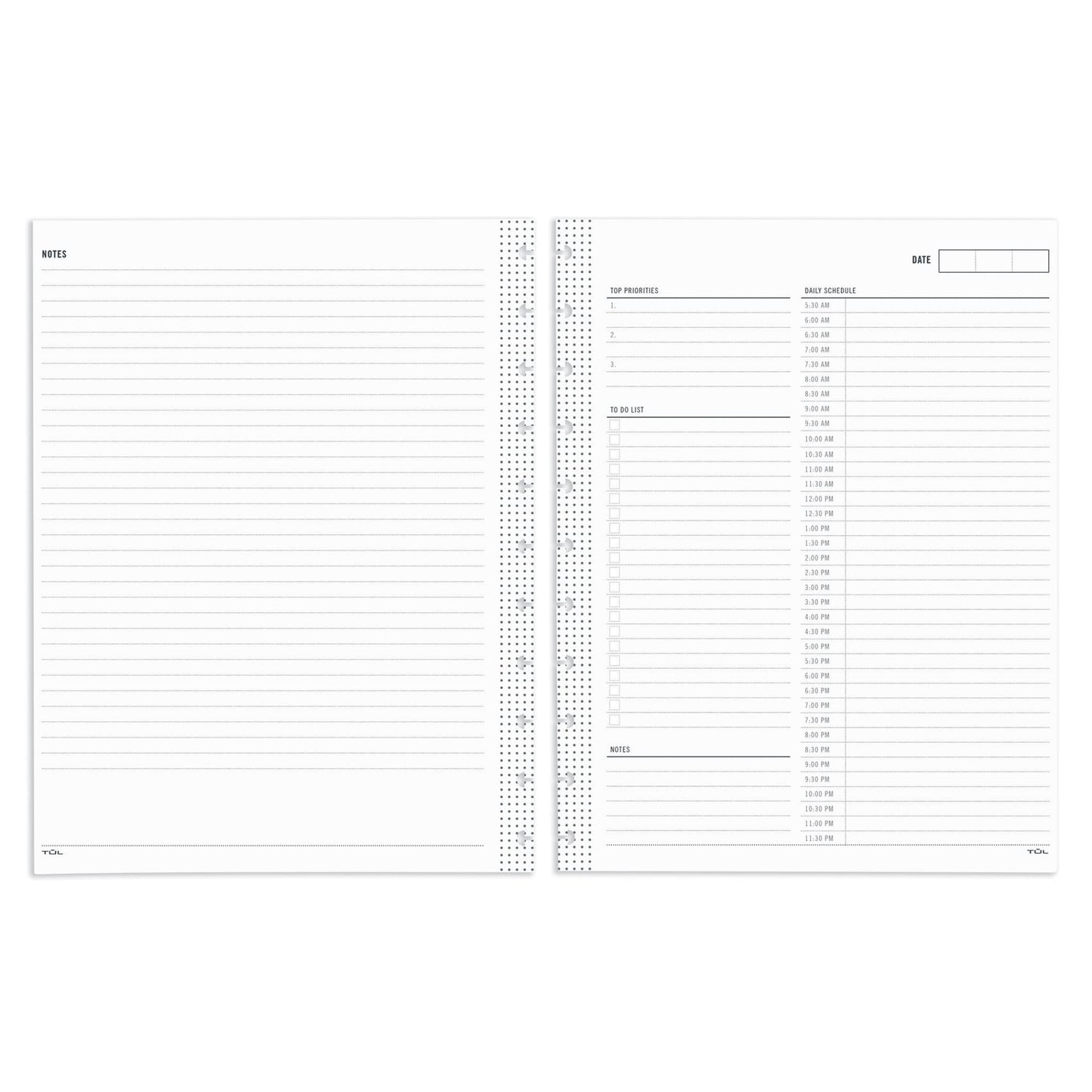 TUL® Discbound Undated Daily Refill Pages, 8-1/2" x 11", Undated, 50 Sheets