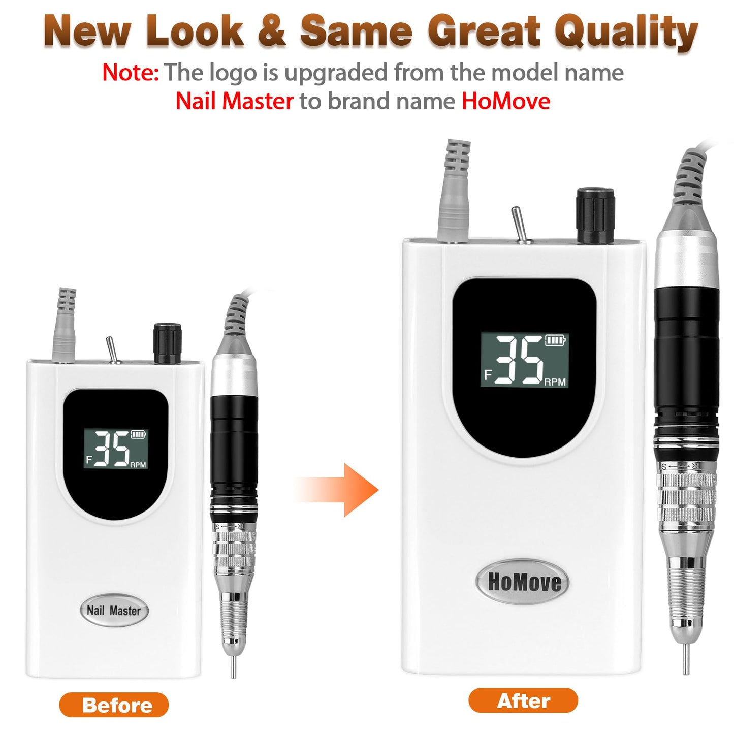 35000RPM Portable Nail Drill Machine, HoMove Professional Rechargeable Efile Nail Drill, Low Heat Electric Nail File for Acrylic Nail Natural Extension Poly Nail Gel