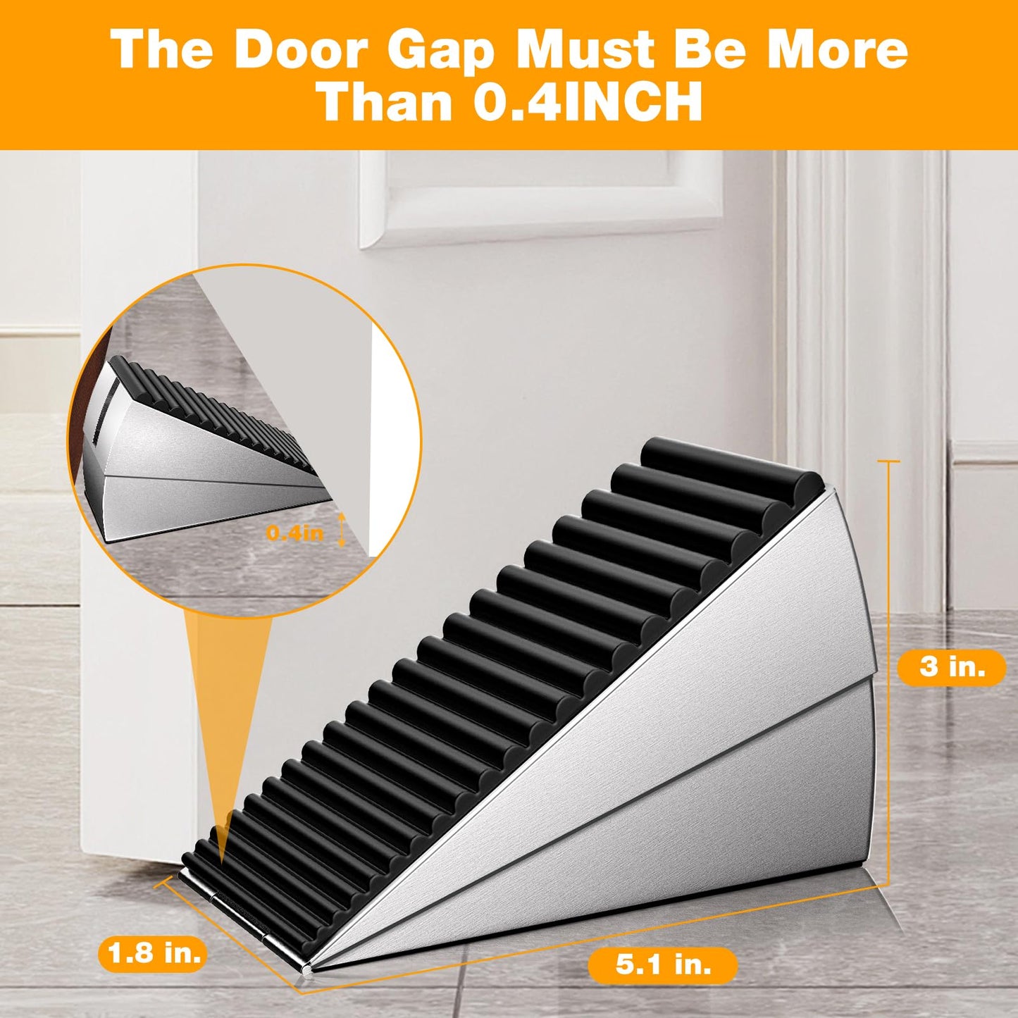 BINFEW 4 Pack Heavy Duty Metal Door Stop, Strongest Large Adjustable Spring Door Stopper Up to 3 inch Tall, Door Stoppers for Bottom of Door, Silver Rubber Door Wedge for Any Heavy Doors
