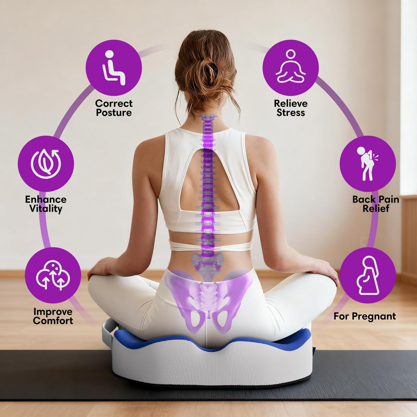ModReve Memory Foam Seat Cushion for Office Chairs, Car Seat, Wheelchair, Desk Chair Pad - Extra Large Ergonomic Sciatica Coccyx & Tailbone Pain Relief Back Support Pillow for Long Sitting & Driving