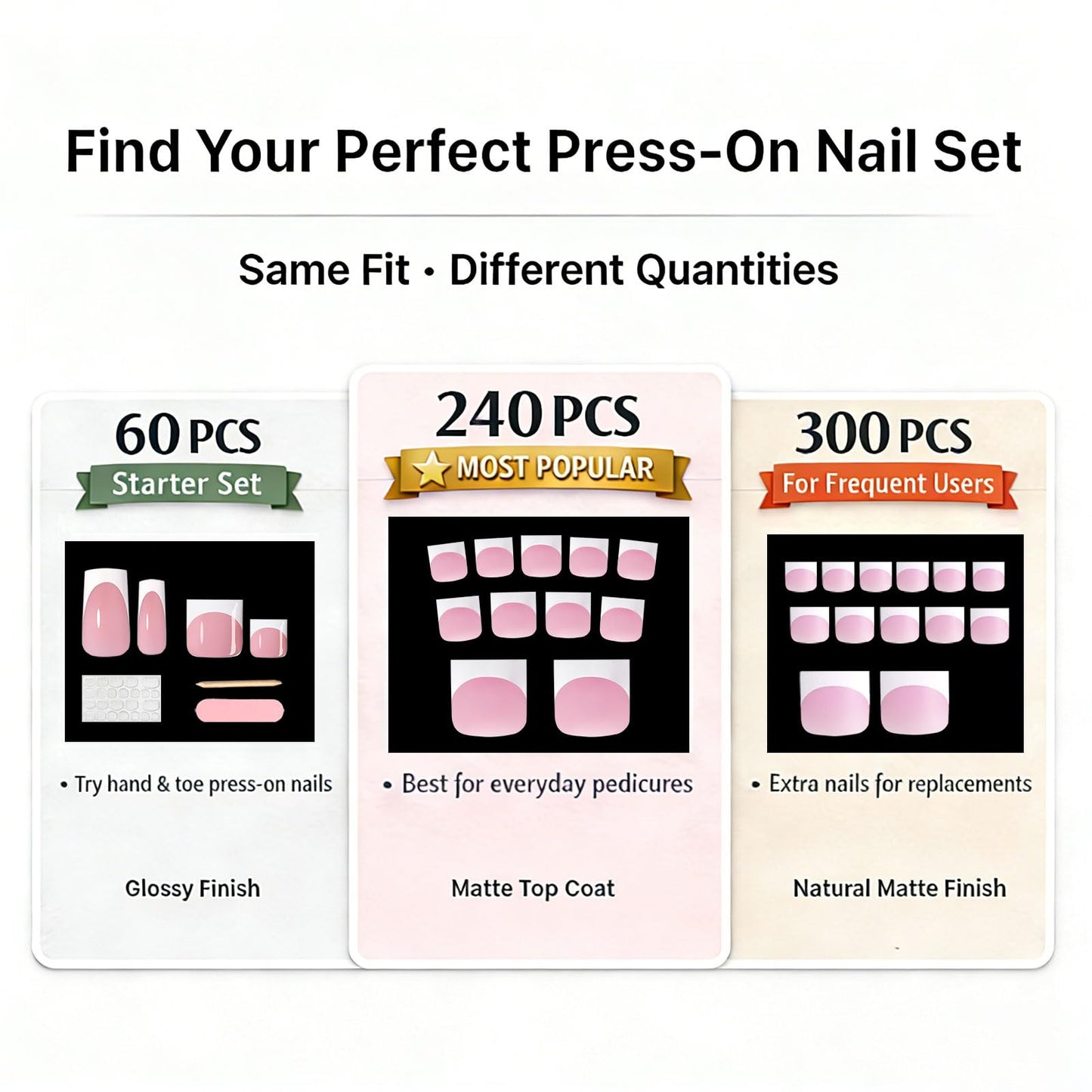 YeeLam Toe Nail Press Ons – Sharp Square French Tip Toenail Press Ons, 300 Pcs Baby Pink Toe Nail Tips, Affordable Luxury Press On Toenails for Women