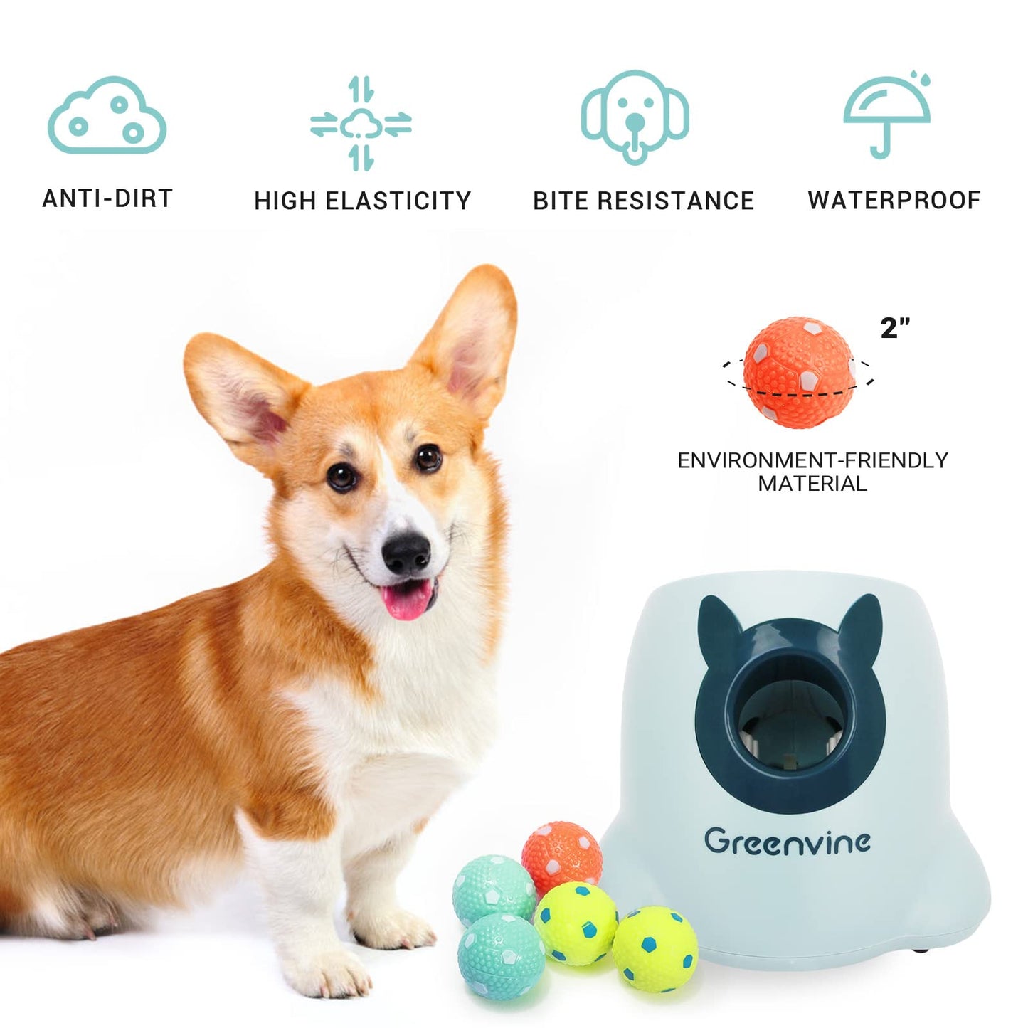 Greenvine Automatic Dog Ball Launcher Interactive Ball Thrower Fetch it Machine for Dogs with 6 Durable High Elasticity Latex Balls Included