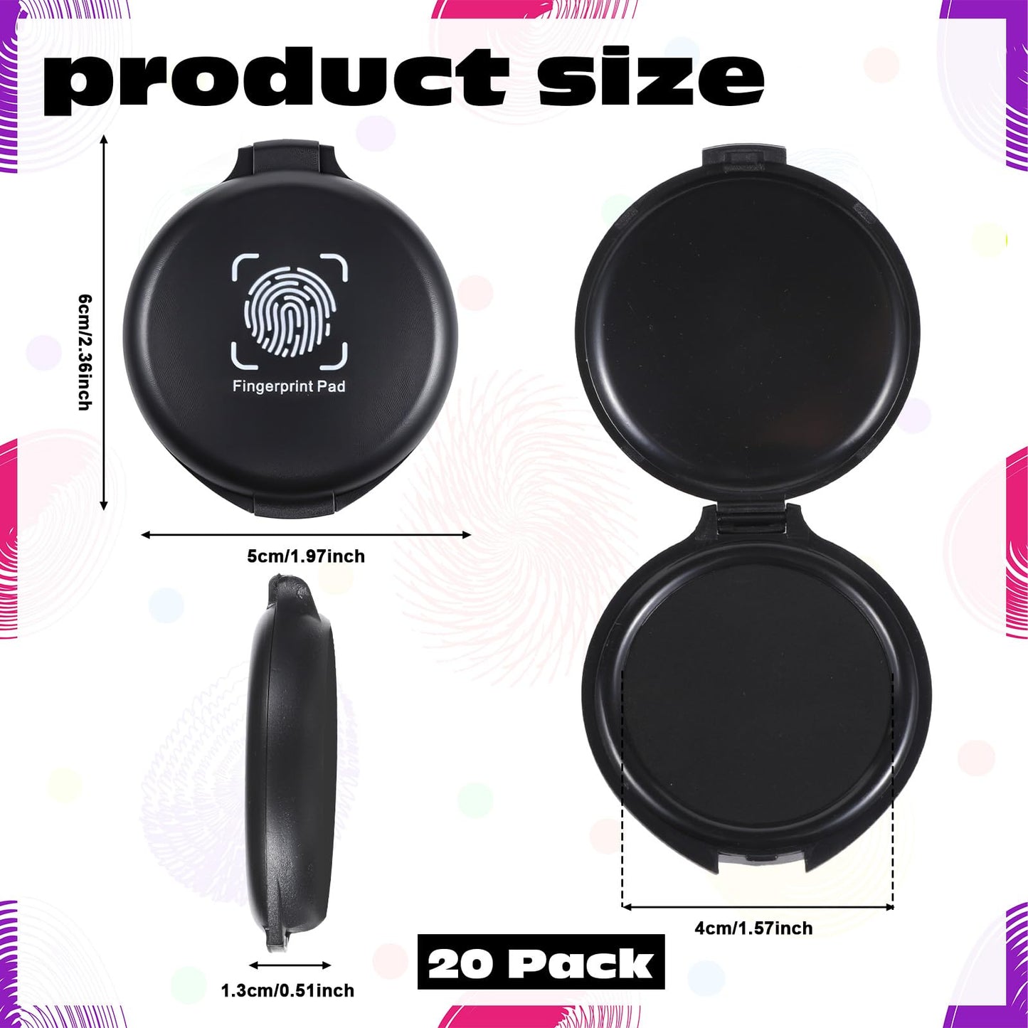SHENLIU 20Pack Fingerprint Ink Pads, Portable Quick Dry Thumbprint Ink Pad Mini Black Stamp Ink Pads for Notary Supplies Identification Security ID Fingerprint Cards Home Office Law Enforcement, Black
