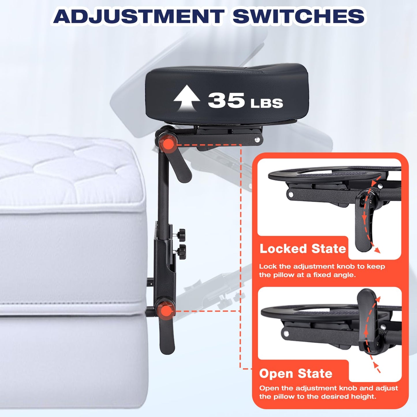 Home Mattress Top Massage Kit, Universal Massage Headrest for Bed, Adjustable Height up to 14.5", Deluxe Face Cradle Face Down Pillow, Home SPA Face Cushion Support Bracket with Portable Storage Bag