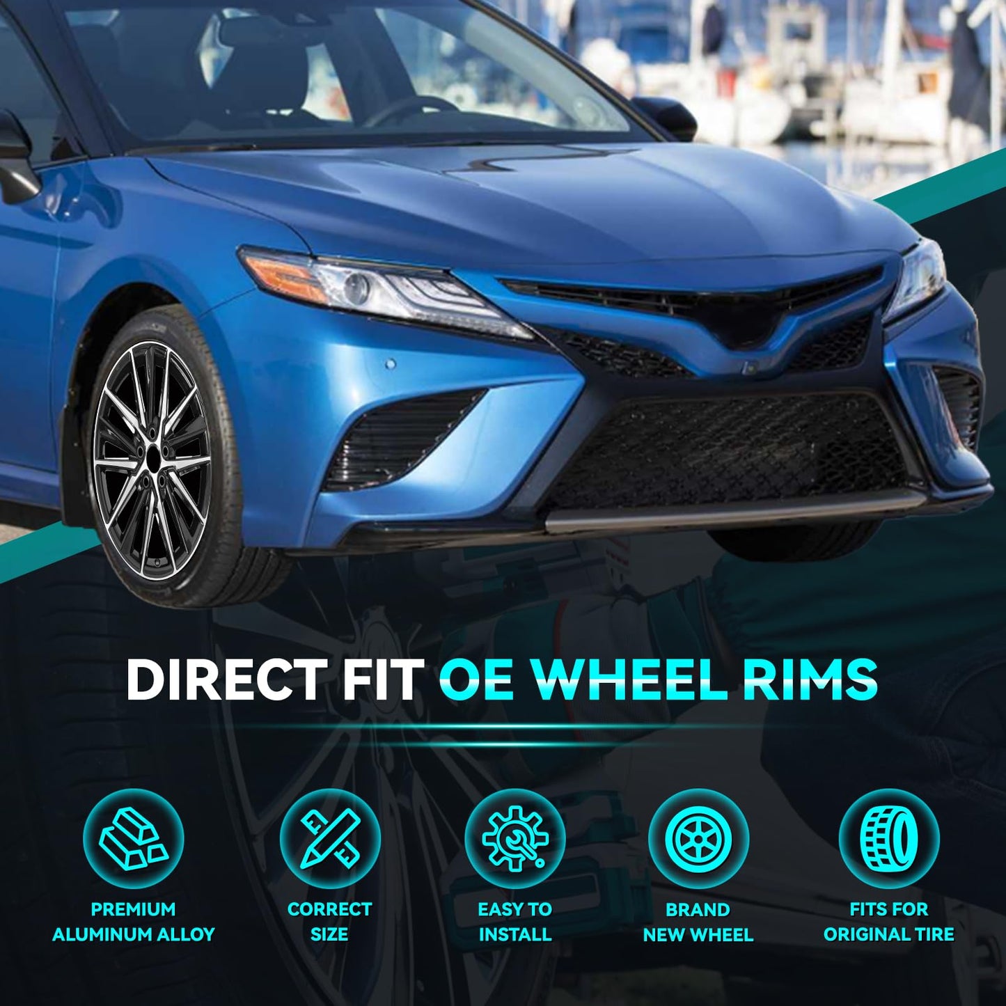 HOLUEKU New 18 Inch 18x8 Inch Premium Aluminum Alloy Wheel Rims Fit for Toyota Camry SE 2018 2019 2020 2021 2022 2023 2024, ALY69133U45N, Machined Black Wheels OEM Design Rim