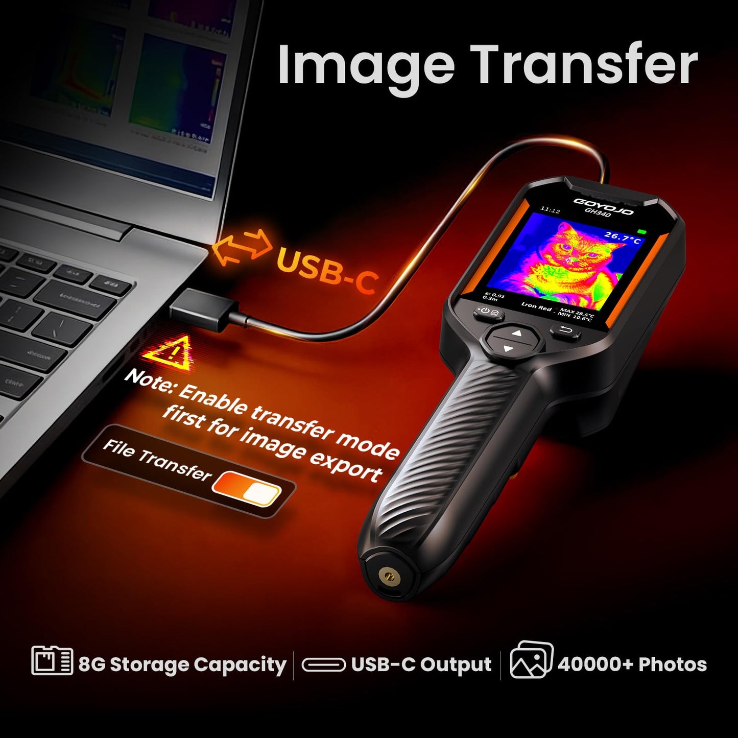 GH340 Thermal Imaging Camera 640x480 Super Resolution, Dual-Camera with 2MP Visual Camera, 256x192 IR Resolution Handheld Thermal Camera for Home Inspection, HVAC Electrical Water Leak Break Detection