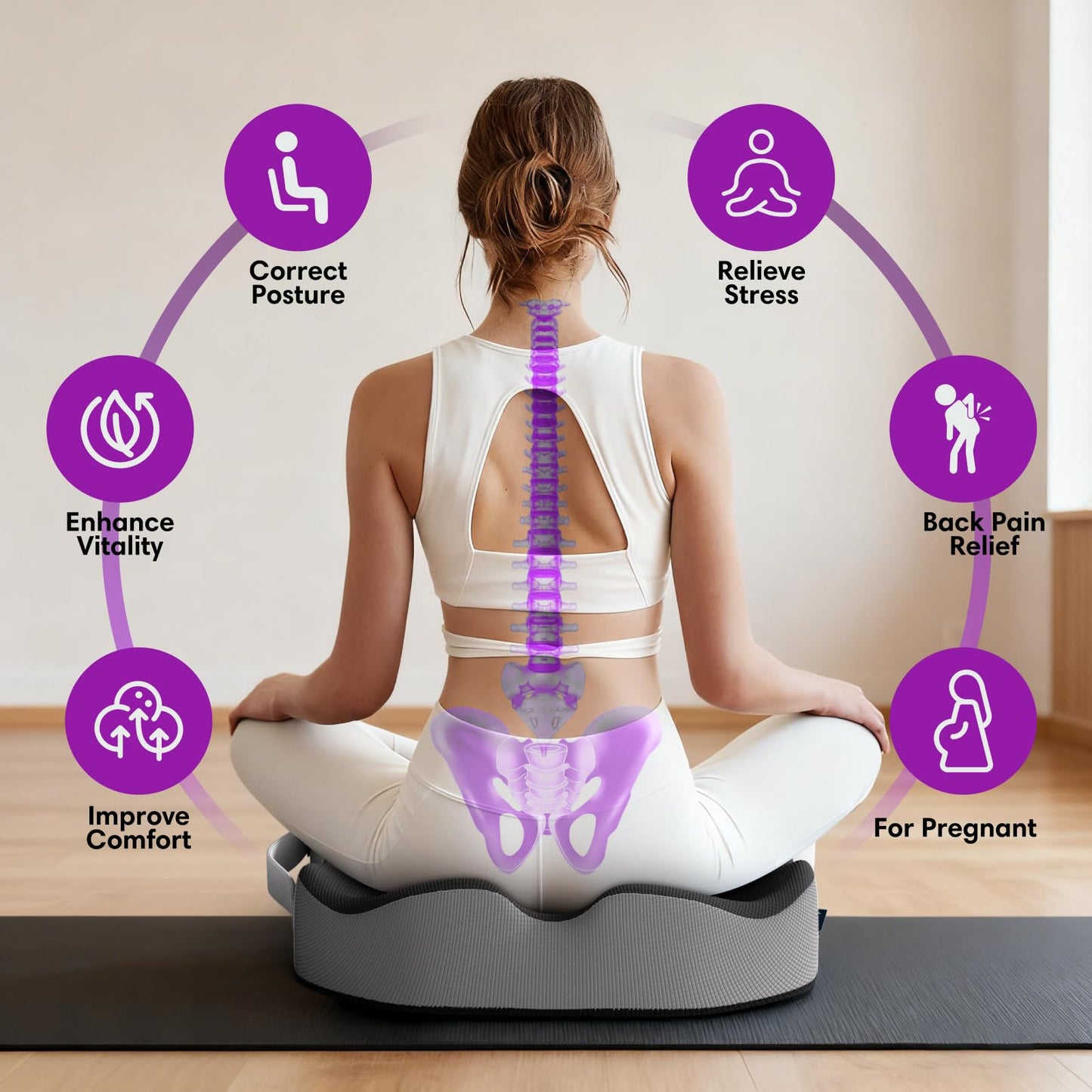ModReve Memory Foam Seat Cushion for Office Chairs, Car Seat, Wheelchair, Desk Chair Pad - Extra Large Ergonomic Sciatica Coccyx & Tailbone Pain Relief Back Support Pillow for Long Sitting & Driving