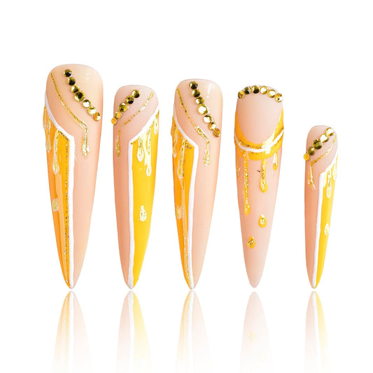 Tmani 10pc/set Extra Long Handmade Press On Nail Hot Girl's Long Ballet Nails Pointed Nail Full of Diamond Glitter Decoration Fake Nails Suitable For Girls Festival Parties and Birthday Gift (296,M)