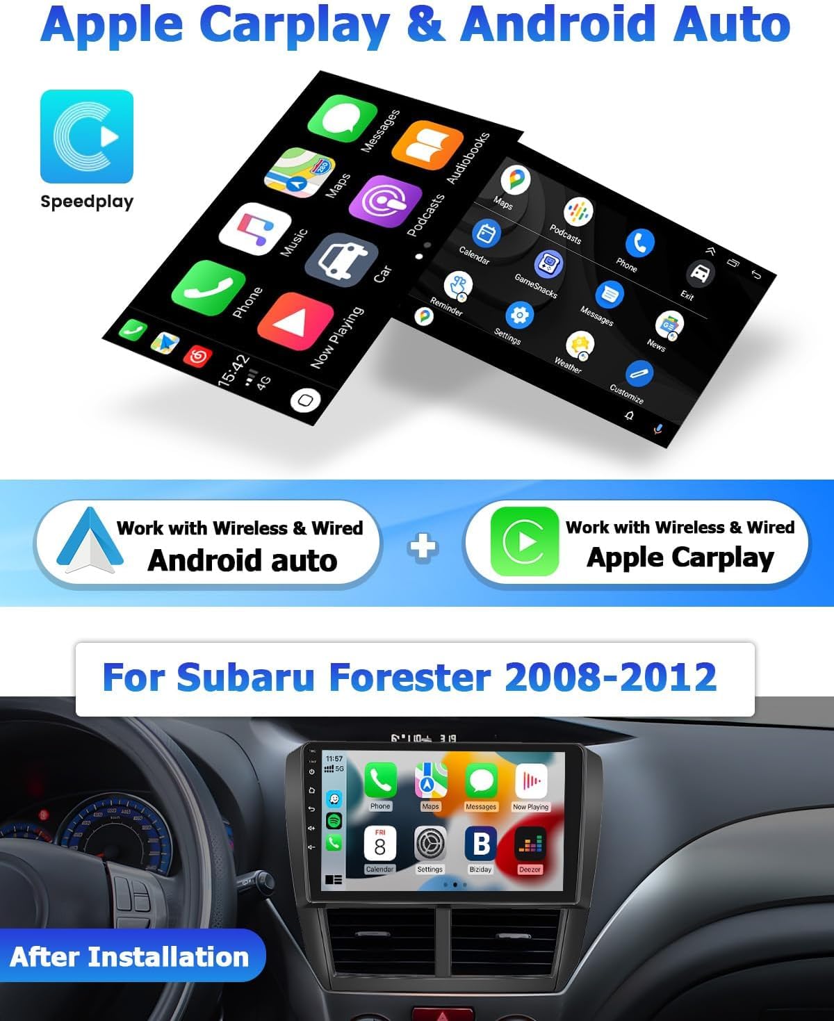 [4Core 64G] Android 15 Car Stereo for Subaru Forester Impreza WRX 2008-2012, Hikity 9 Inch Touchscreen Radio Wireless Carplay Android Auto Mirror Link GPS WiFi Bluetooth FM/RDS/EQ MIC Backup Camera