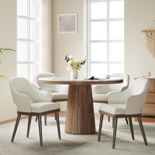 MALOL Wooden Dining Chairs Set of 4, Modern Fabric Upholstered Dining Room Chair, Kitchen Side Chairs, Farmhouse Dinner Chair with Open Back for Kitchen, Beige