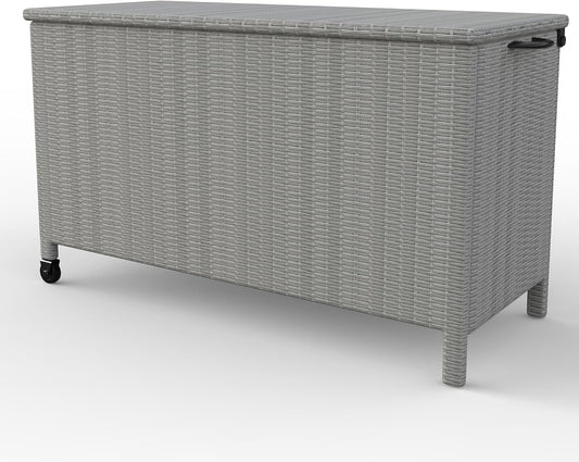 Hipicute 140 Gallon Outdoor Storage Deck Box, Large Rattan Storage Bin Wheel for Patio Cushions, Garden Tools and Pool Supplies, Waterproof, Grey