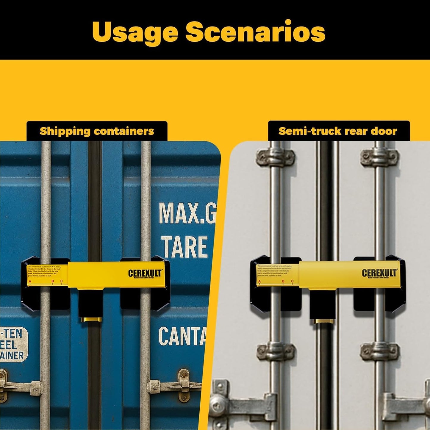 Equipment Lock Heavy Duty Cargo Door Lock - Powder Coated Steel Shipping Container Lock - Maximum Security Semi &Trailer Door Locks - Semi Truck Accessories and Trailer Security (Combination)