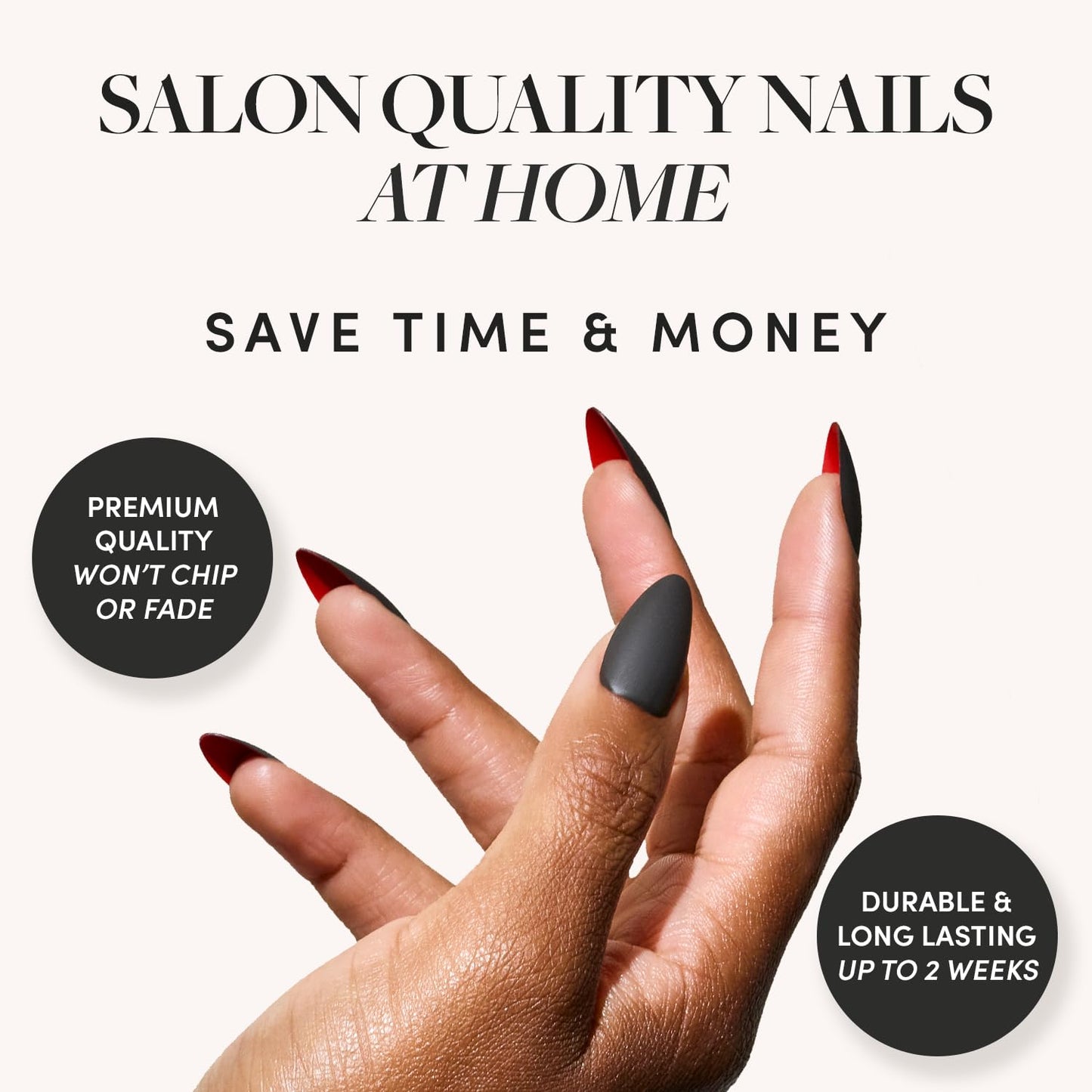Glamnetic Press-On Nails Bundle - Red Bottom & Goal Digger | Red Accent Dual Side Medium Almond Fake Nails | Natural Short Round False Nails with Gold Foil | Durable, Salon-Quality Nail Kits