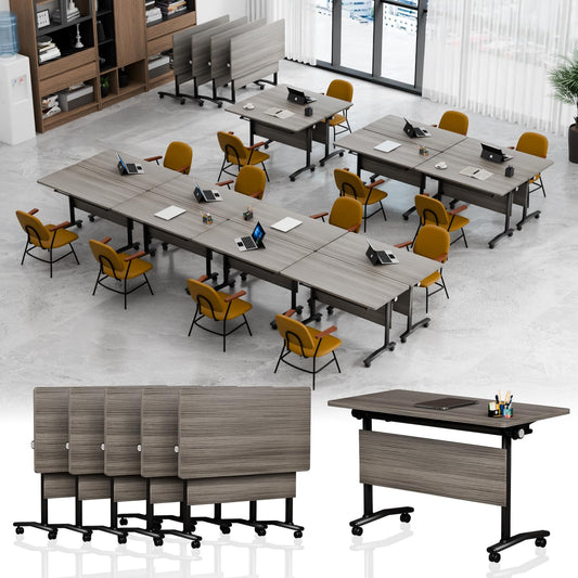 4 Pack Conference Room Tables,Mobile Folding Conference Table with Wheels,Modern Training Locking Rolling Meeting Conference Tables with Flip-Top for Office Classroom Business,6-12 Person,71IN