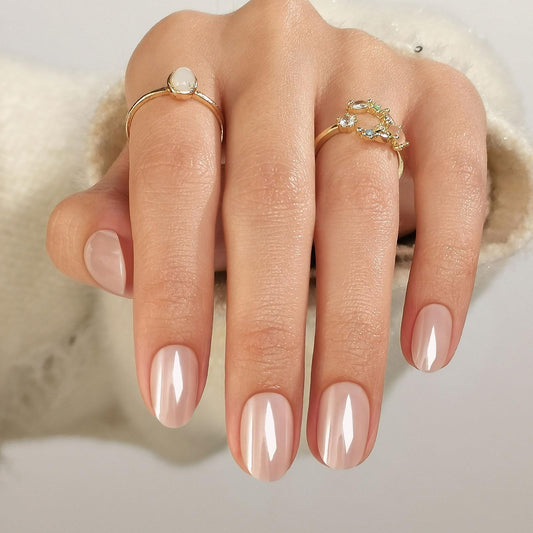 Chrome Press on Nails Oval - SHANGMENG Soft Gel Nude Press on Nails Short for Women Gift, Fit Perfectly & Natural Stick on Nails with Glue in 16 Sizes - 32 Reusable Fake Nails, Aurora Soft Nude