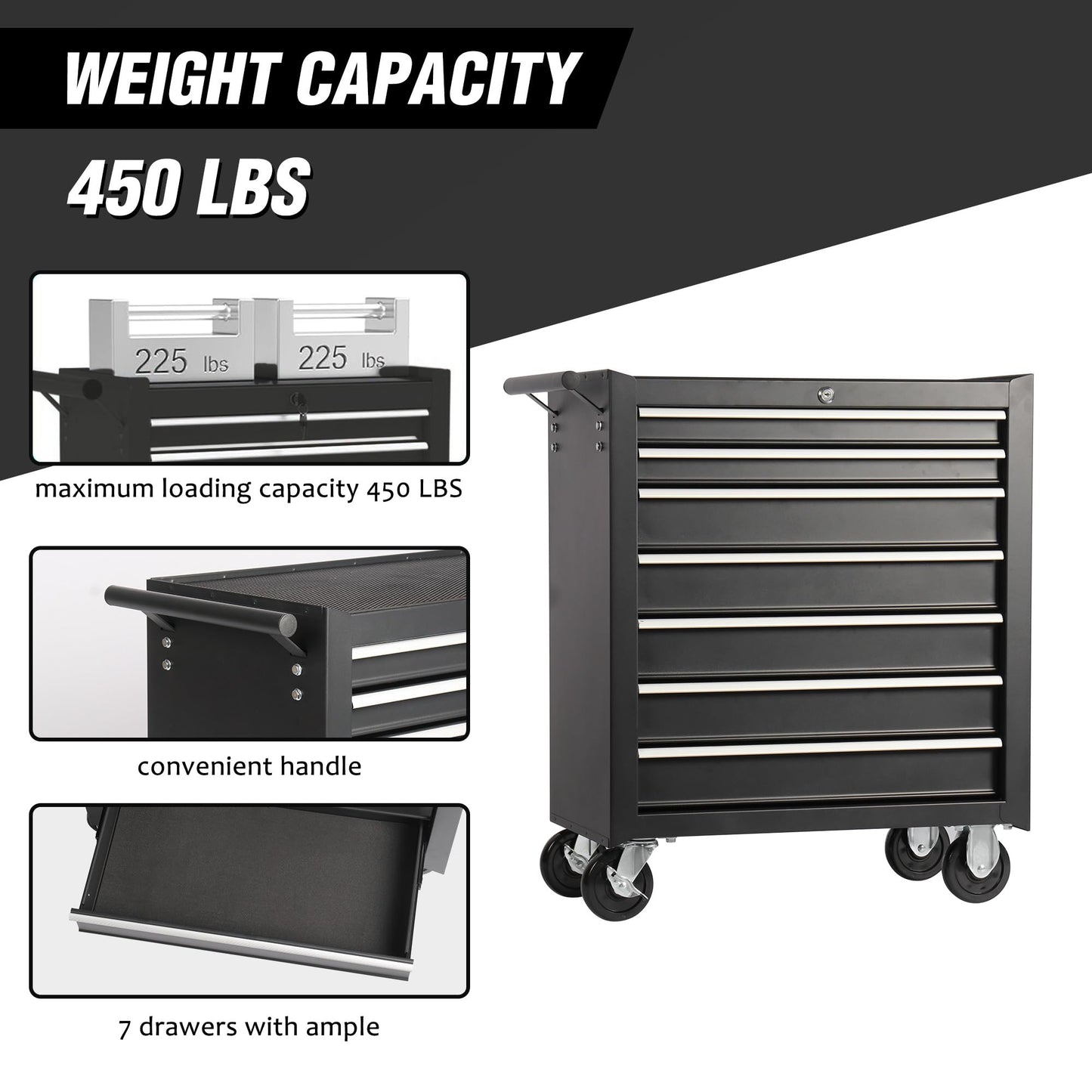 nifoti 7 Drawers Tool Cart on Wheels, Multifunctional Rolling Storage Tool Chest,Drawers Rolling Tool Trolley Organizer Case for Garage,Warehouse,Workshop,Repair Shop (7 Drawers - Black)