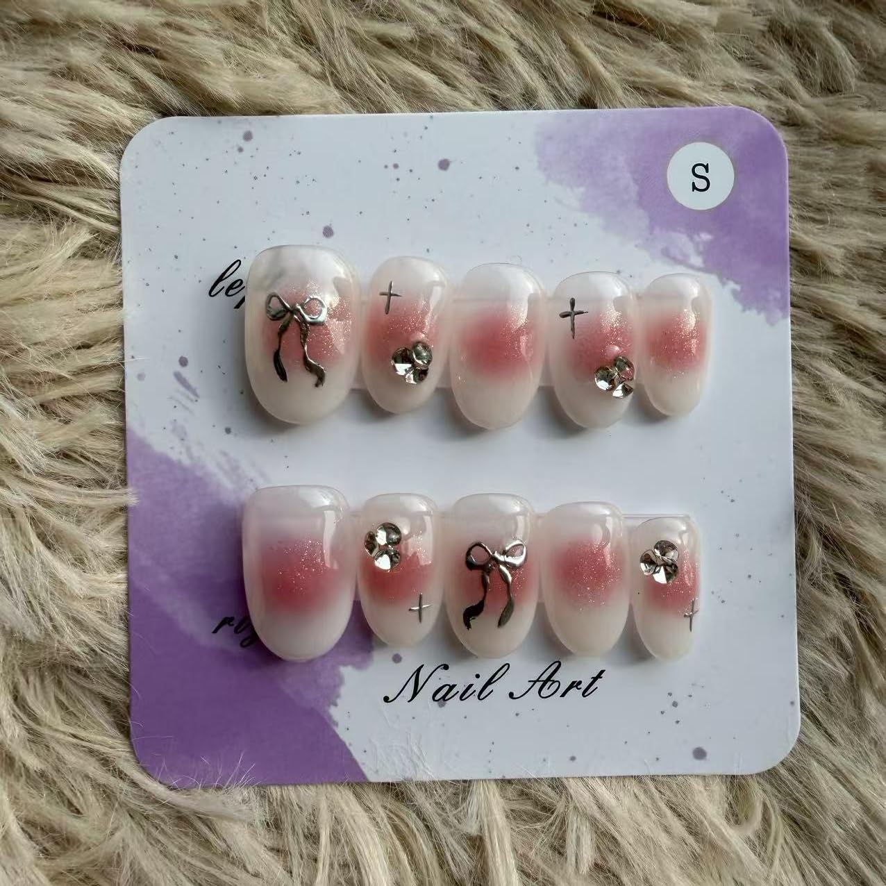 Handmade Wearing Armor Light Pink High end Style Atmosphere Bow Three dimensional Short Relief Nail Patch Small Size