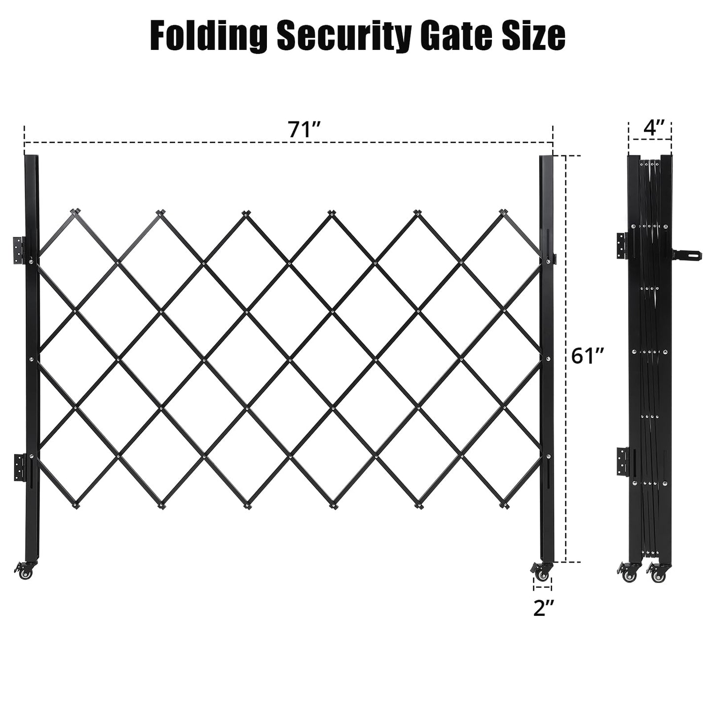 61" H x 71" W Metal Folding Security Door, Outdoor Folding Door Gate, Steel Accordion Security Gate, Flexible Expanding Barricade Gate, 360° Rolling Expandable Gates for Garage/Courtyard/Gardens