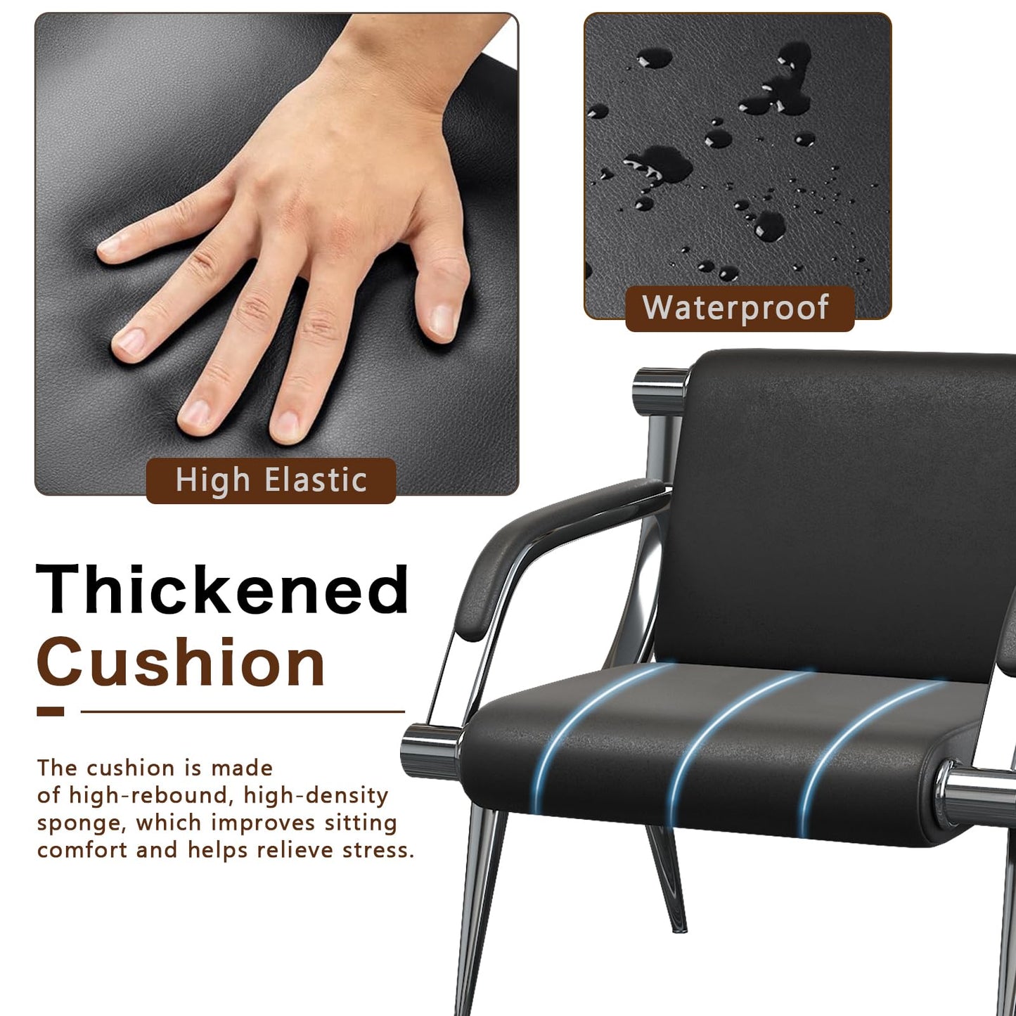 wonline 3 Seat Waiting Room Chair with Armrest PU Leather Office Furniture, Office Guest Seating Lobby Conference Reception Chairs for Airport Clinic Hospital Bank Salon Barber(Black)