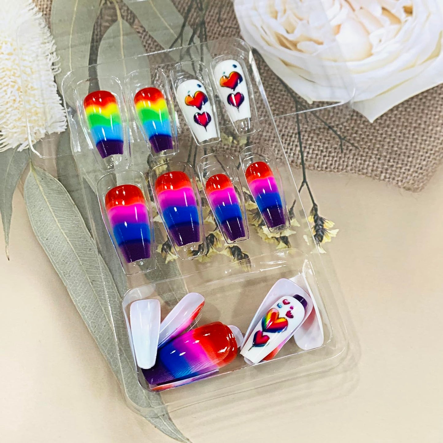FIEONCIY Press on Nails Square Shaped Glossy Full Cover Acrylic Medium Length Square False Nails with Designs Artificial Short Coffin Fake Nails with Charms Glue ons Fingernails for Women Girls(Y477)