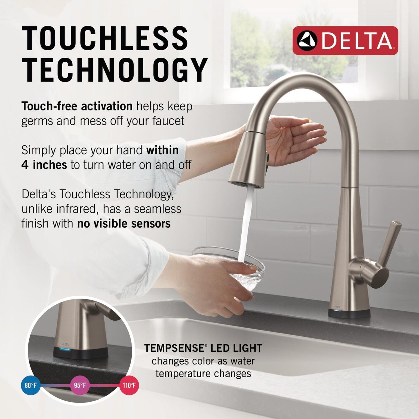 Delta Lenta Touchless Kitchen Faucet with Touch Technology, Brushed Nickel Kitchen Sink Faucet with Pull Down Sprayer, Single Hole, SpotShield 19802TLZ-SP-DST