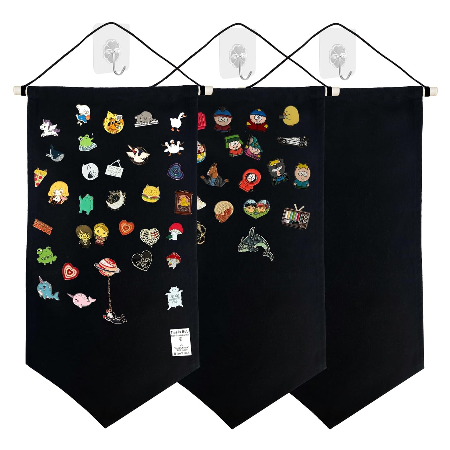 Artenny 3PCS Pin Display Banner Board, Enamel Pin Collection Display Holder with Hooks, Pin Board for Enamel Pin, Wall Hanging Brooch Jewelry Organizer (A)