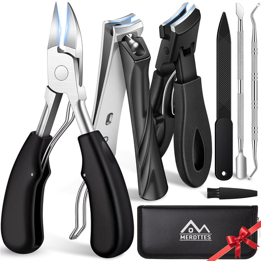 MERDTTES Toenail Clippers for Seniors Thick Toenails, Sharp Ingrown Toenail Clippers Nail Cutter Long Handle with Wide Jaw for Thick Nails, Heavy Duty Large Toe Nail Clipper Set for Men & Women,7 Pcs