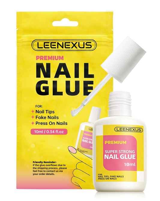 Super Strong Nail Glue for Press Ons, False Nails, Acrylic Nails &Tips [Upgraded Extra Strength Formula] Long-Lasting Hold Fast Bond Brush On Nail Glue(10ml) Quick Drying, Mess-Free & Easy Application