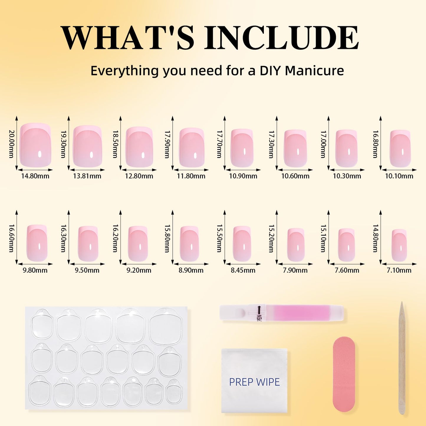 Leefrei Pink French Tip Press On Nails Short Square - Fake Nails Press ons, Reusable Glue On Nails for Women, 16 Sizes 32 Pieces Nail Kit with Glue, Soft Pink French