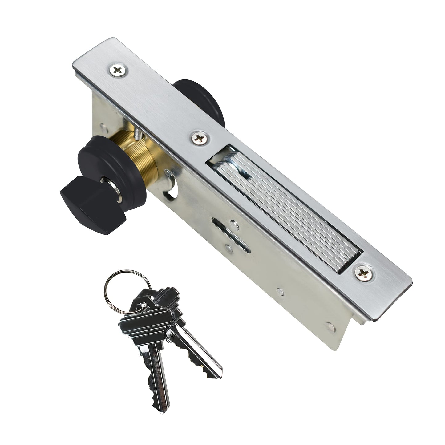 Storefront Door Mortise Lock Set, Commercial Aluminum Storefront Mortise Lock with Swing Deadbolt & Solid Brass Cylinder, Key & Thumbturn Keyed Alike, Storefront Entry Door Lock, 1-1/8" Backset, Black