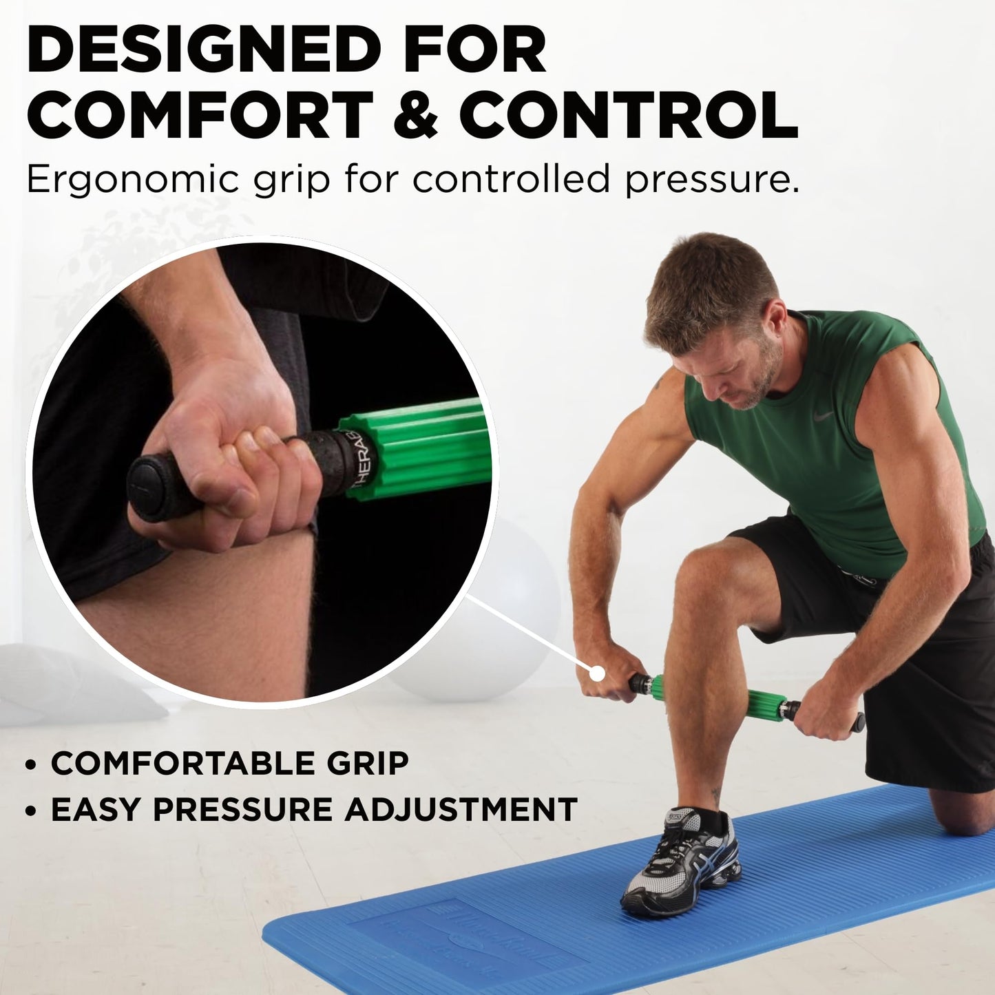 THERABAND Roller Massager Stick Standard, Deep Tissue Muscle Roller for Legs, Back, Calves, Athletes & Runners, Foam Roller Stick for Muscle Massage, Trigger Point Tool, 21" Manual Massager