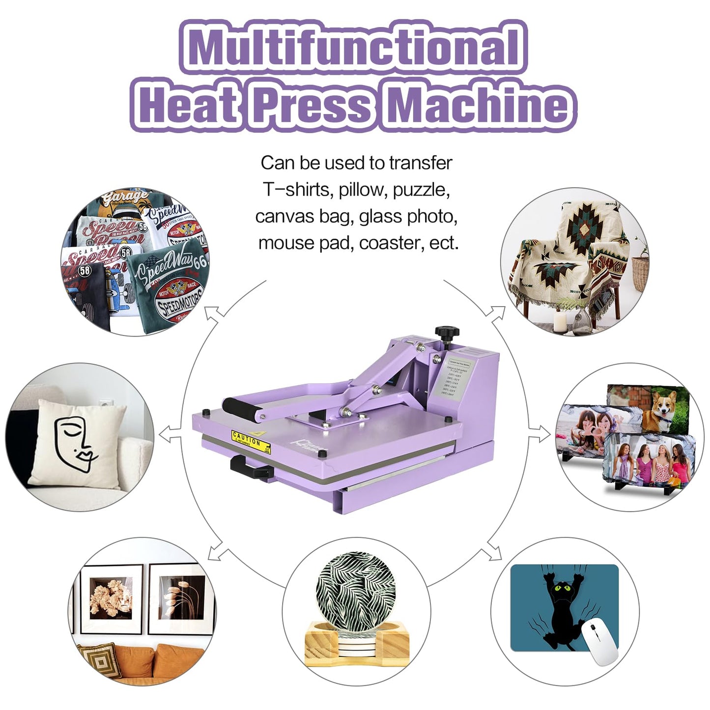 PlanetFlame Heat Press 15x15 inch Industrial Quality Sublimation Heat Press, Slide Out Heat Transfer Machine for T-Shirt, Purple