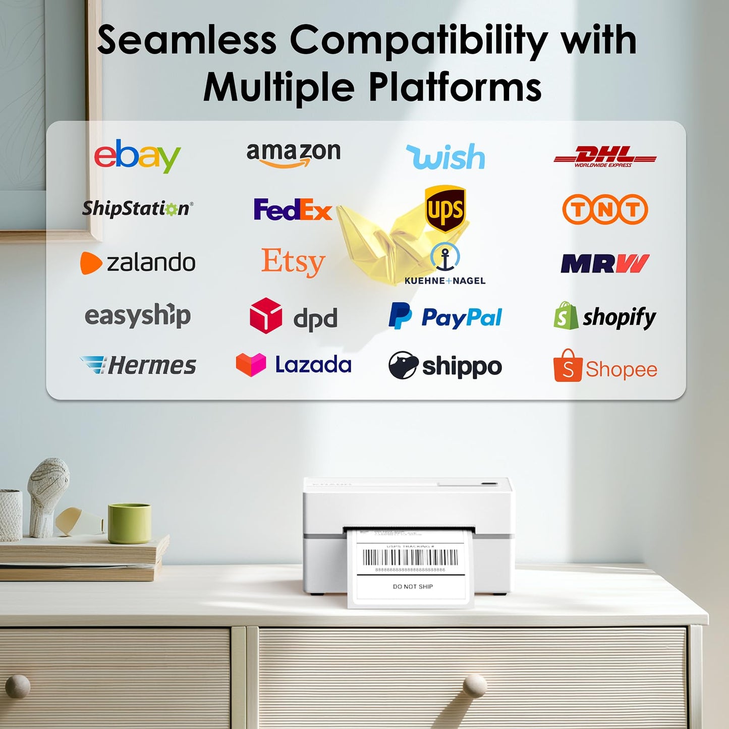 KNAON Bluetooth Thermal Shipping Label Printer, 4x6 Portable Thermal Address Label Printer for Small Business, Compatible with iPhone,Android,Windows,Mac–Works with Etsy Shopify USPS&More, White