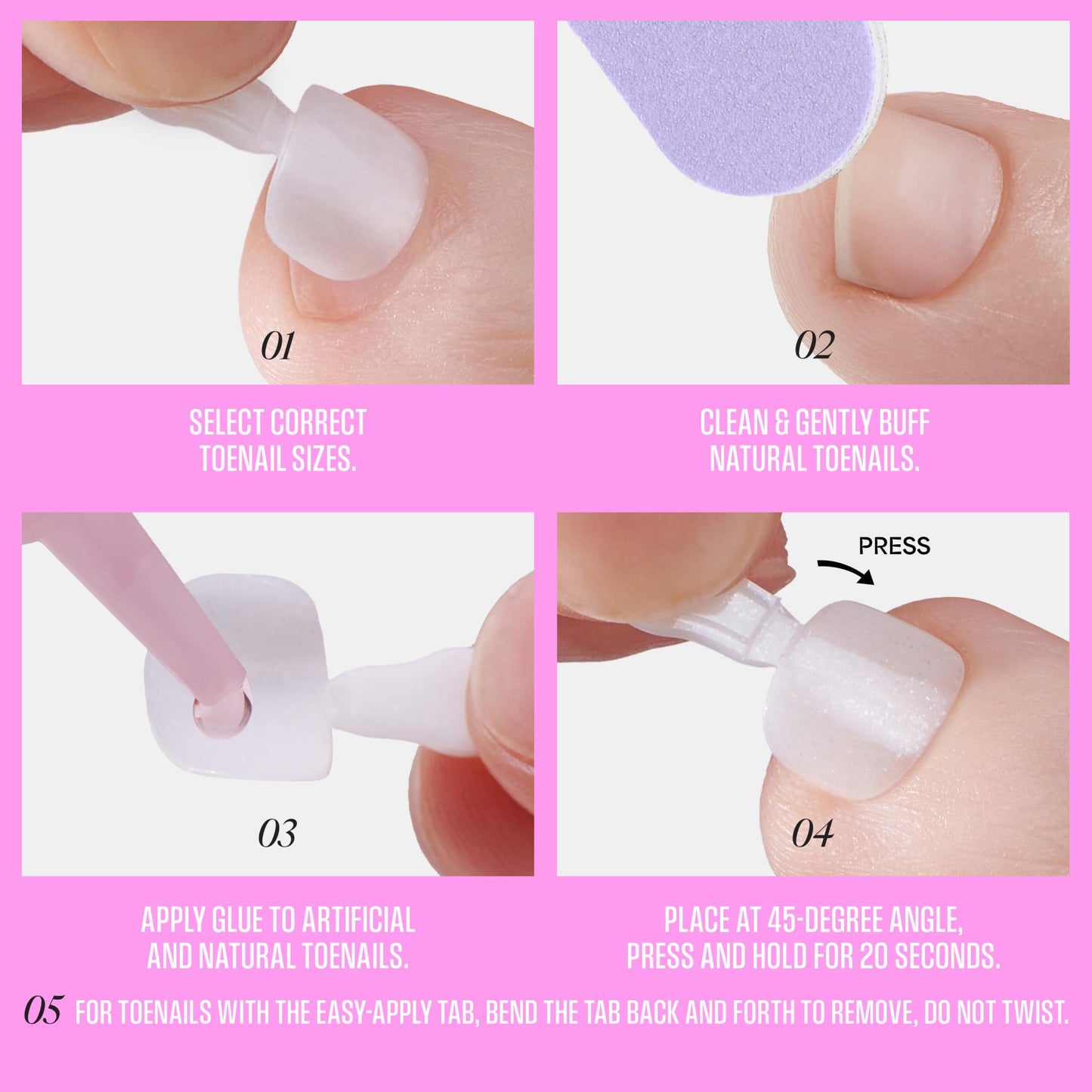 Kiss Glam, Press On Nails, Nail glue included, 'Twinkle Toes', White, Short Size, Squoval Shape, Includes 26 Toenails, 2g Glue, 1 Manicure Stick, 1 Mini File