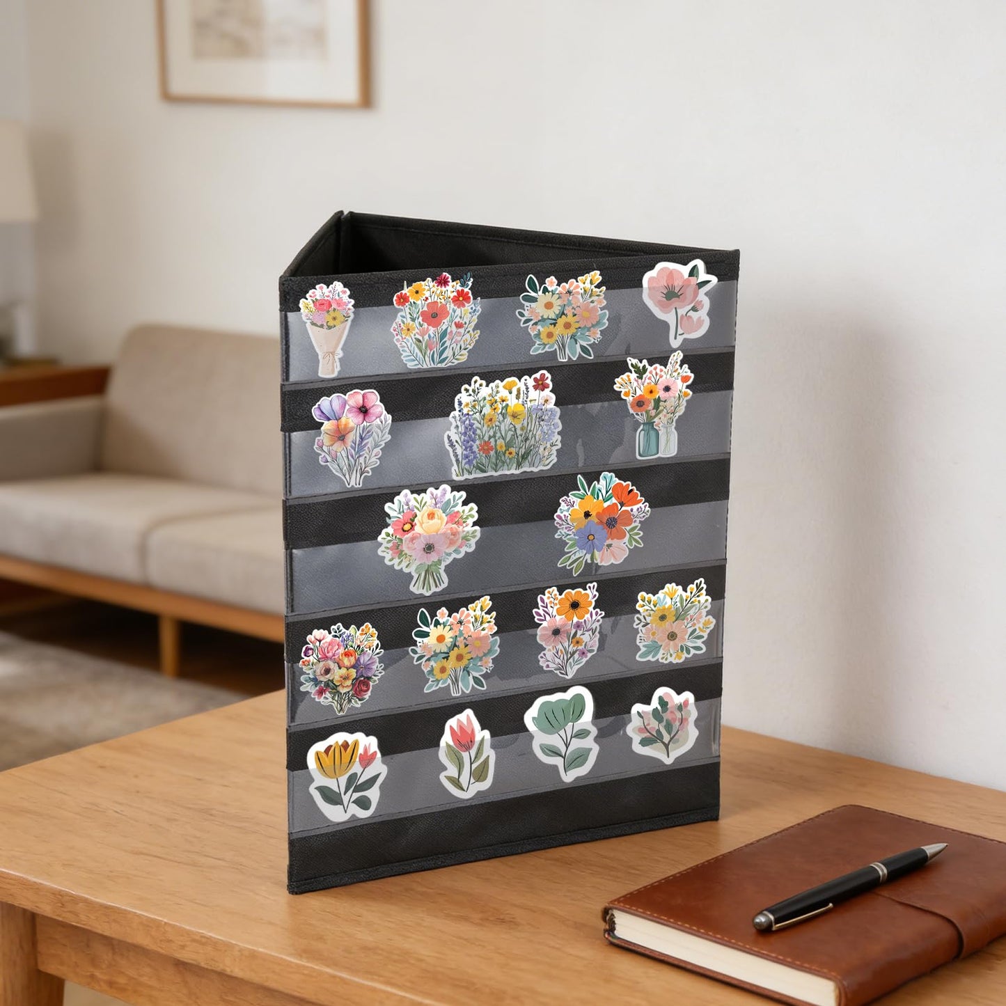 FUPMILPHRANX 2 Pcs 3 Sides 5 Layers Portable Stickers Display Stand for Vendors Big 4'' Stickers, Foldable Sticker Holder for Vendor Events & Small Business, No Assembly Required, Black, 16.5 x 40in