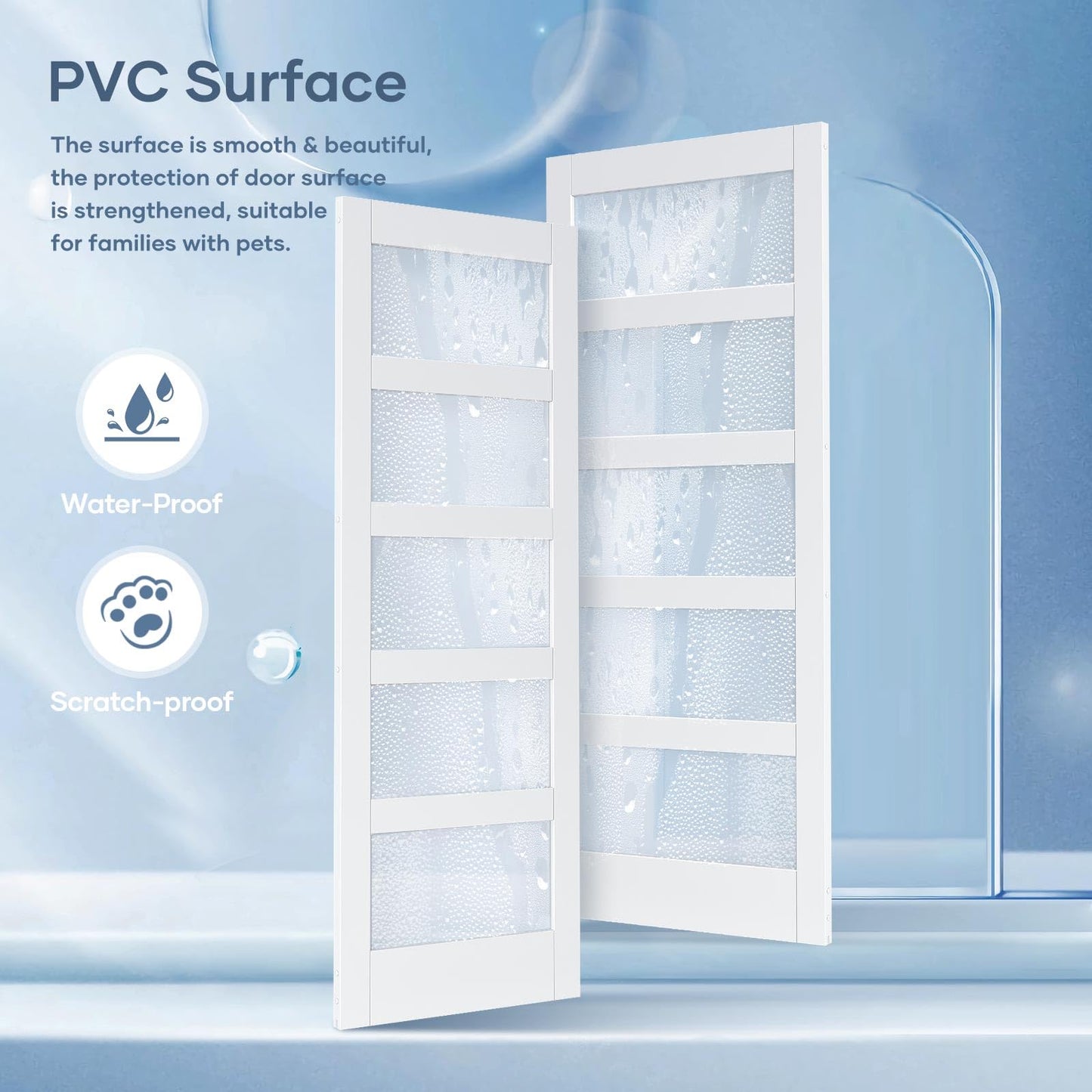 ROYMELO 38x80 Inch Glass Sliding Barn Door Slab and 6.6ft Hardware Kit Included, 5 Frosted Glass, LVL Wood Panel Covered with White Water-Proof Scratch-Proof PVC Surface, Simple DIY Assembly