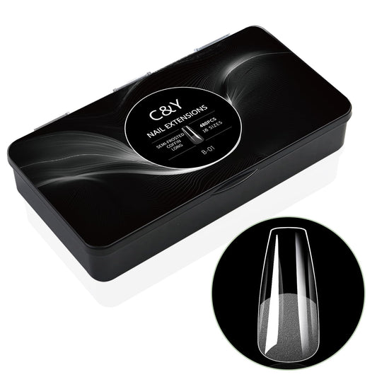 Cycullinyt 480pcs Sculpted Long Coffin Soft Gel Nail Tips, Professional False Nail Tips with Box - 16 Sizes Full Cover Clear Acrylic Press On Fake Nails for Extension Manicure Salon DIY at Home