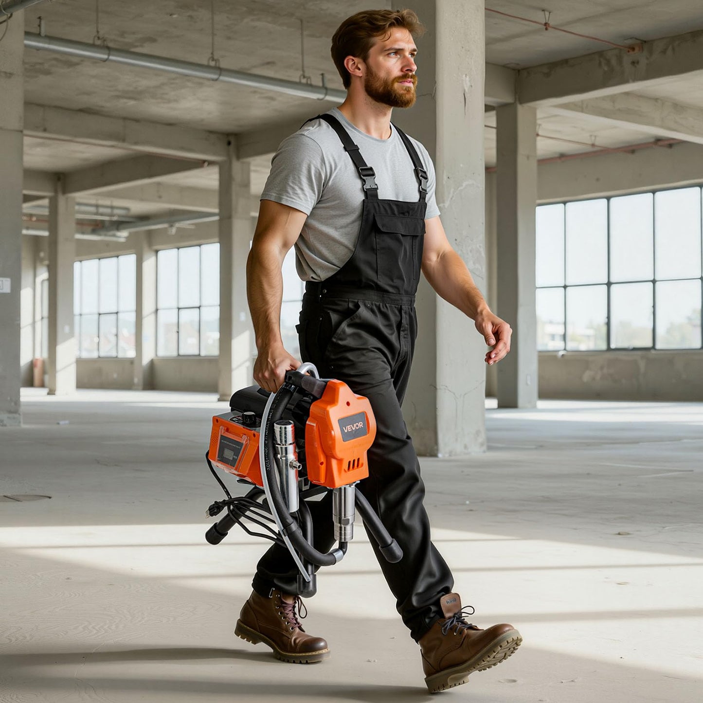VEVOR Stand Airless Paint Sprayer, 1500W, 3300PSI High Pressure Airless Sprayer, Cleaning Brush, Hose, Extension Rod, Nozzles, Electric Spray Paint Machine for Large Apartments, Factory Buildings