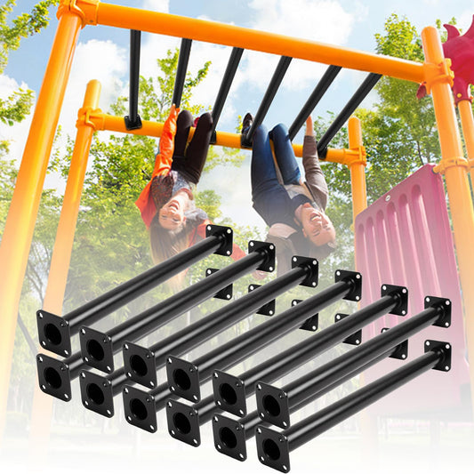 ICokin 16.5" Outdoor Monkey Bars for Backyard - Set of 12, Black Metal Outdoor/Indoor Monkey Bars for Playground Ladder, Climbing or Swing Set - Kit Includes Mounting Plates & Hardware