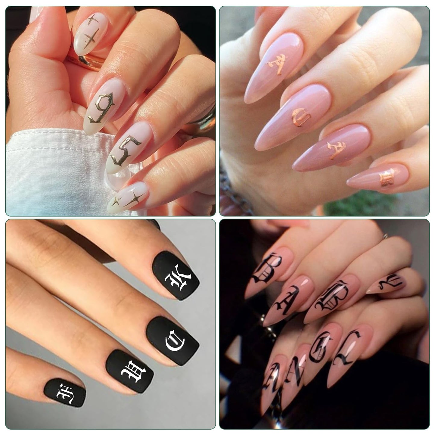 IDDFEVE 10 Sheets Letter Nail Art Stickers - 3D Old English Alphabet Number Nail Decals for DIY Acrylic Manicure Nail Decorations