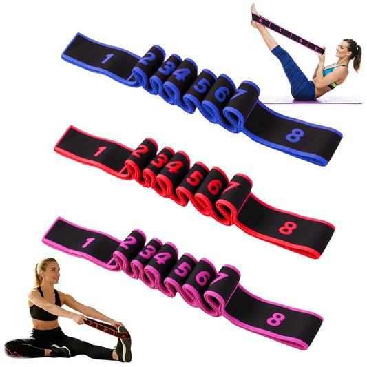 Fitness Resistance Band for Stretching and Yoga,Number Stretch Resistance Band,8-Section Elastic Stretching Strap with Clear Markings For Exercise,Physical Therapy,Full Body Stretching,Pilates-3PCS