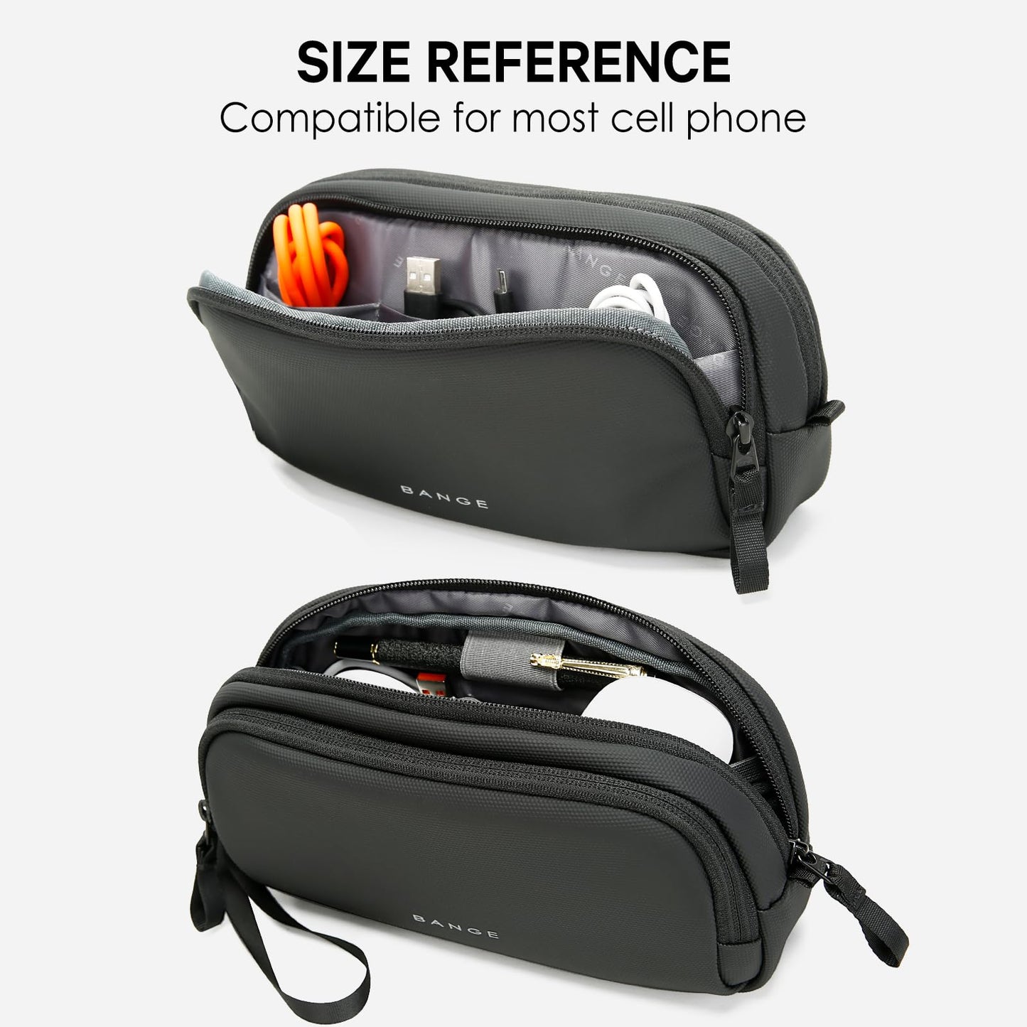 BANGE Travel Organizer Case, Water Resistant Electronics Travel Bag Organizer for Cable,Easy to store backpacks (Black)
