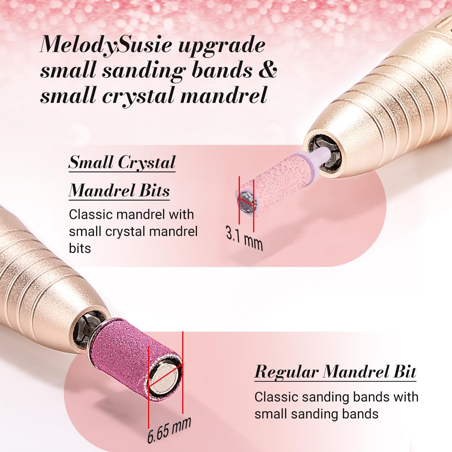 MelodySusie 50 Pcs Nail Drill Bits Small Sanding Bands with 3.1mm Mandrel Bit, 120 Medium Grit Nail File for Acrylic Nails Gel Manicures and Pedicure, Pink