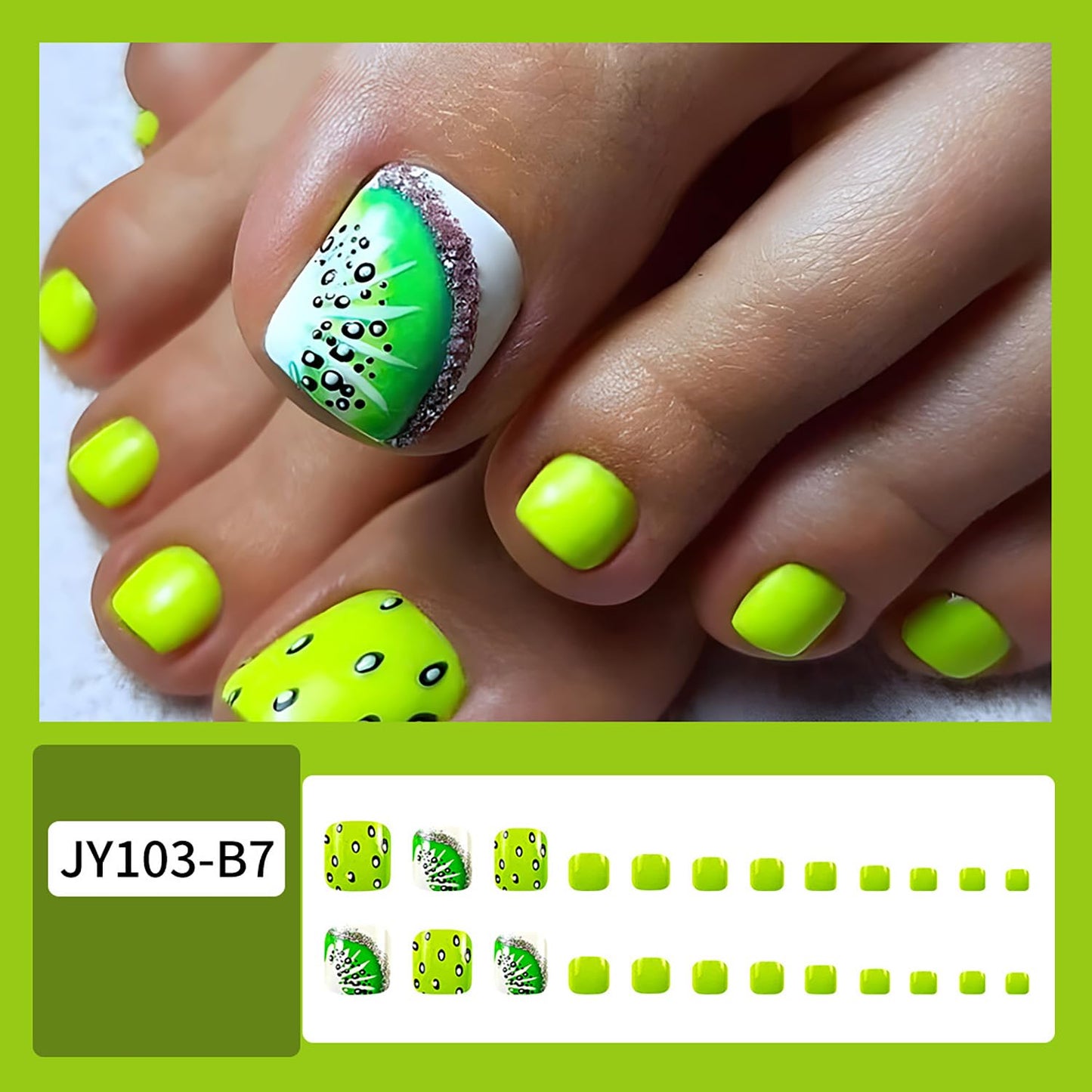 FIEONCIY Press on Toenails with Designs Acrylic Fake Nails for Toe Artificial False Nails with Charms Glue on Toe Nails for Spring Summer Stick on Toenails for Women Girls(JY103)