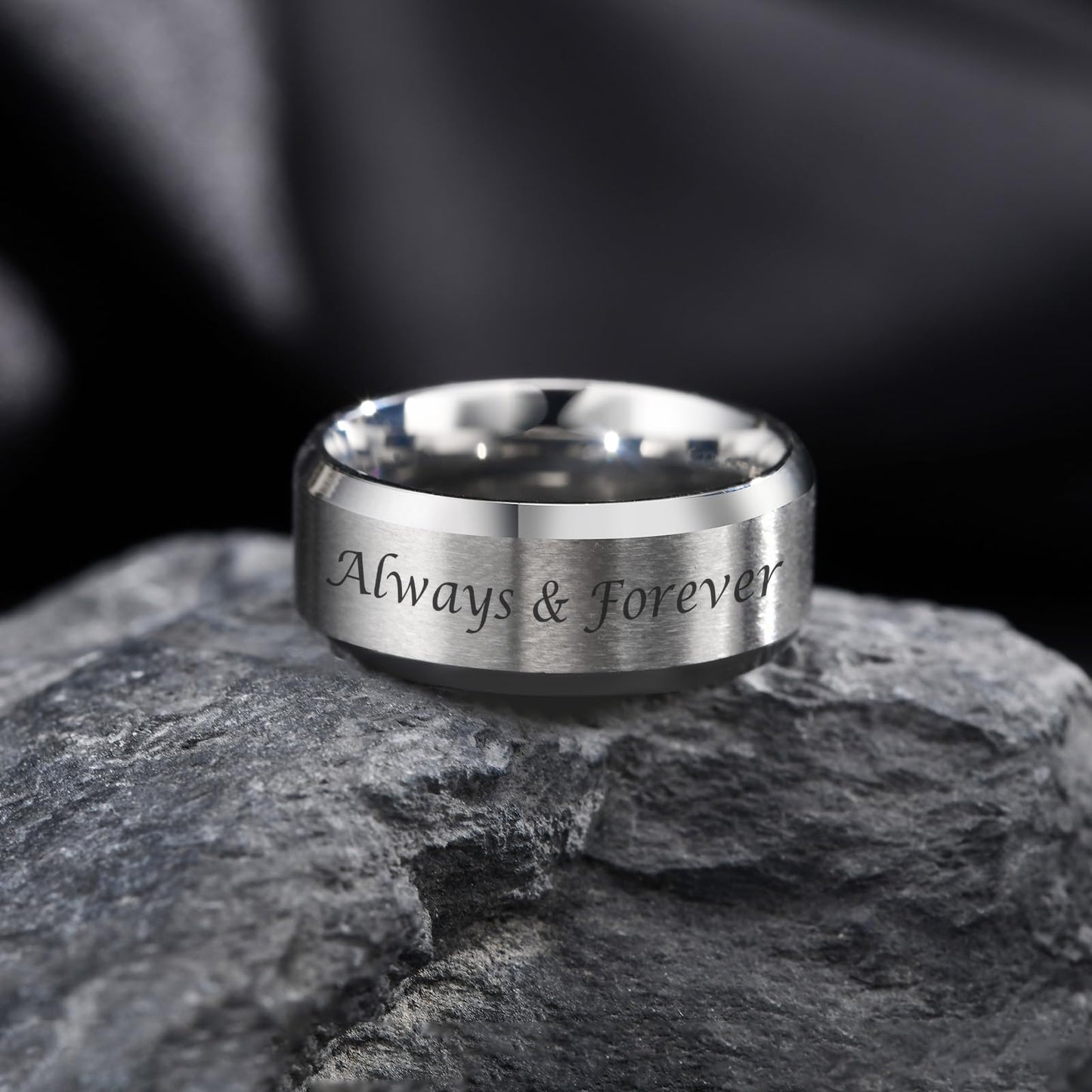 VNOX Customize Personalized Name Date LOVE 8MM Stainless Steel Simple Matte Brushed Finish Wedding Band Engagement Rings for Men Women,Size 11,Silver