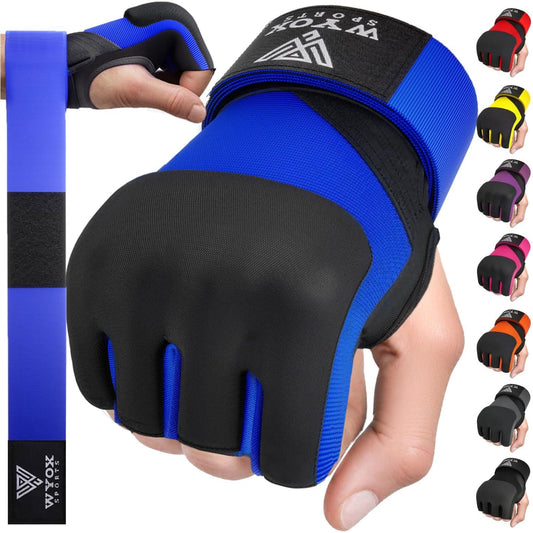WYOX Gel Boxing Hand Wraps Inner Gloves for Men & Women, 80cm Quick Wrist Straps, Padded Knuckle Protection for Muay Thai Kickboxing, Hand Wraps for Boxing & Martial Arts (Blue, XS)