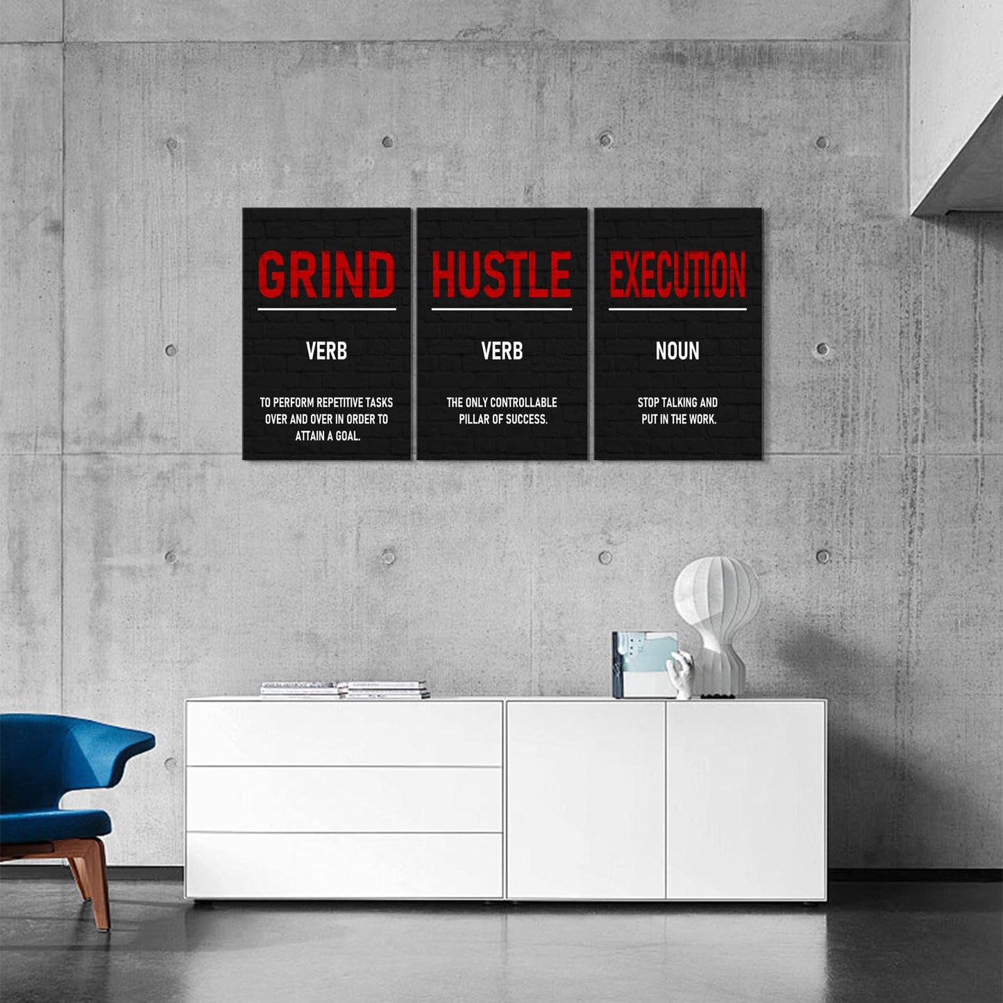 KAWAHONE Inspirational Canvas Art Wall Decor, Grind Hustle Execution Motivational Quotes Wall Art - Positive Affirmations for Bedroom Office Gym Living Room - Framed Ready to Hang