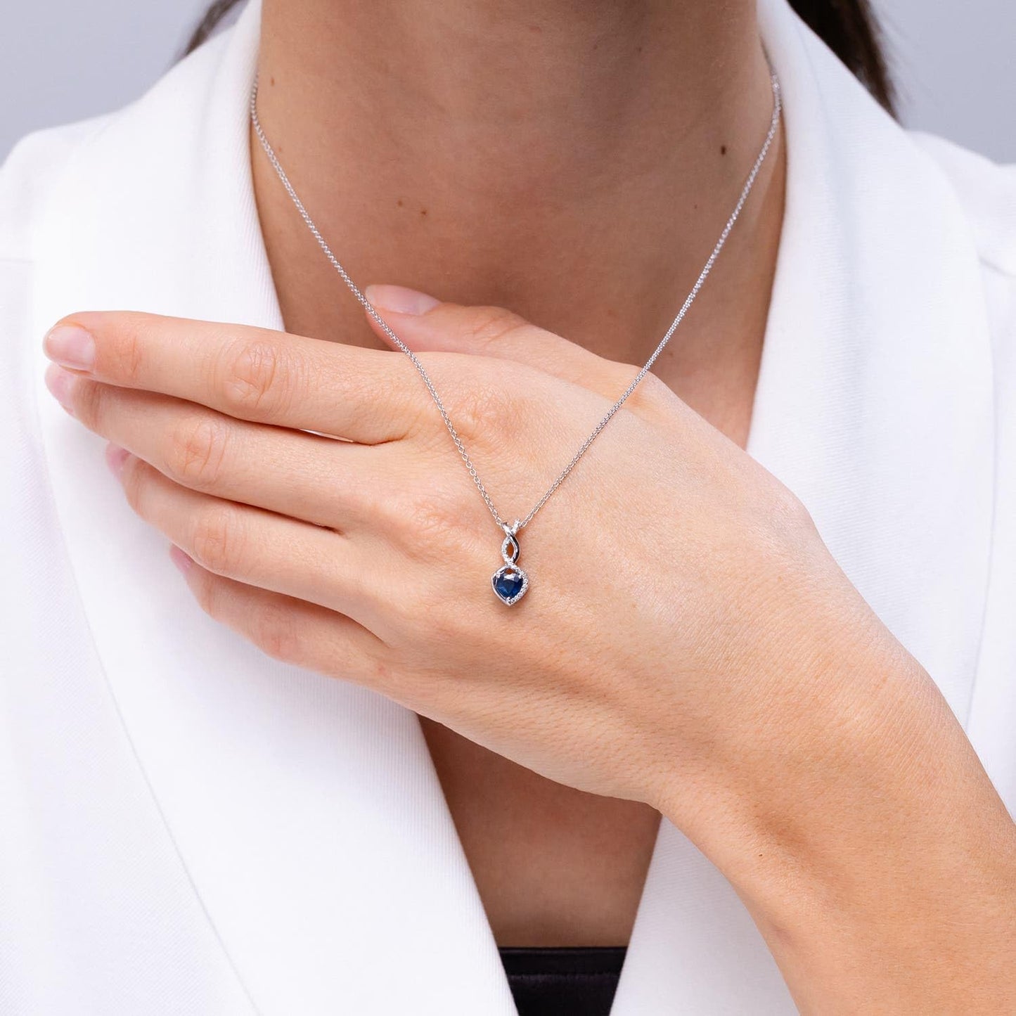 Angara Natural Blue Sapphire Pendant for Women | Heart-Shaped Blue Sapphire Infinity Pendant with Diamond Accents in Sterling Silver | September Birthday, Anniversary, Gemstone Jewelry Gift | A | 4mm